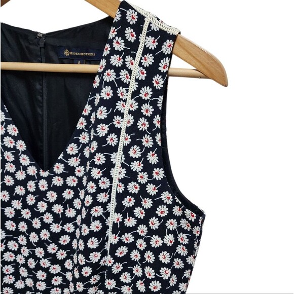 Brooks Brothers Dress Sz 8 Black Floral V Neck Sleeveless Flare Crochet Zipper - Picture 11 of 14